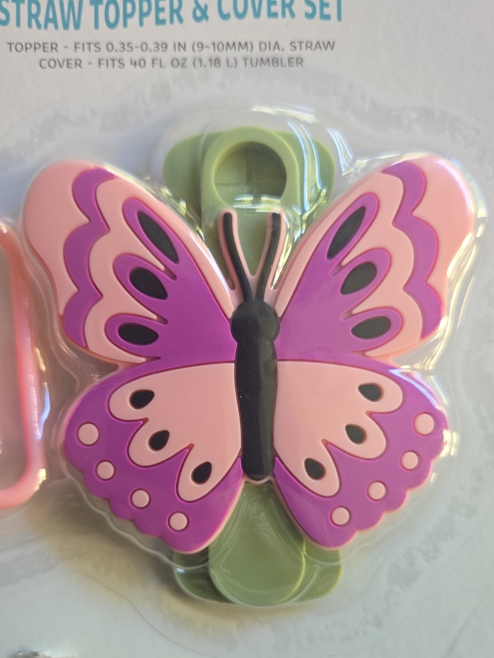 Pink Butterfly Straw Topper & Cover Set - Picture 4 of 4